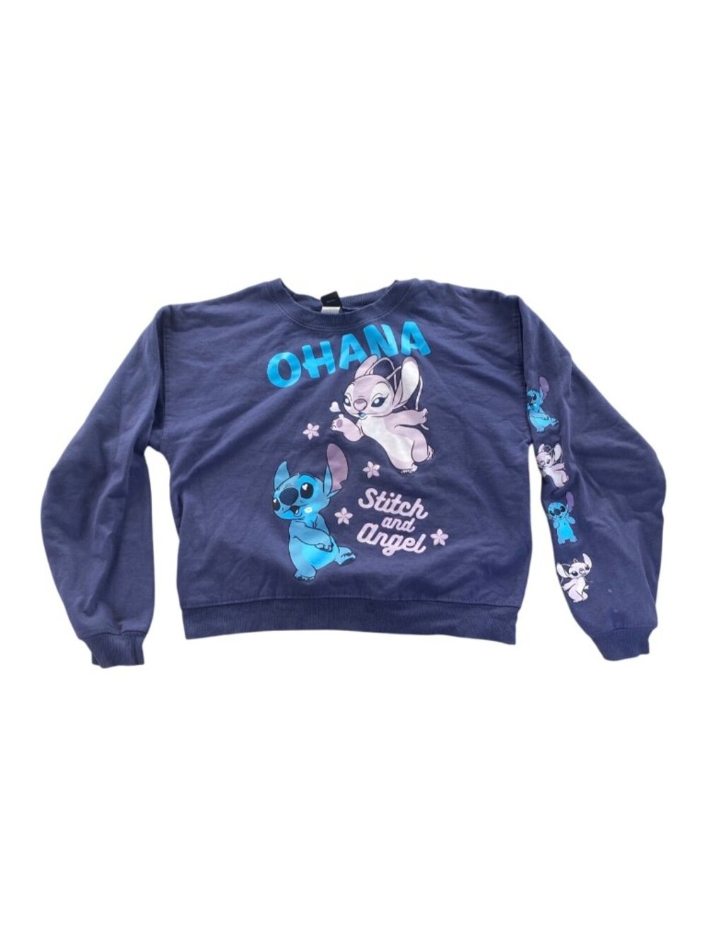 Disney Womens Sweatshirt Large Purple Stitch & Angel Ohana Graphic Pullover Top